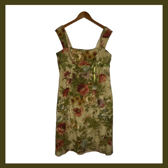 Vintage Maggy London Floral Tapestry Dress Size 14 Beaded Empire Waist - Picture 1 of 11
